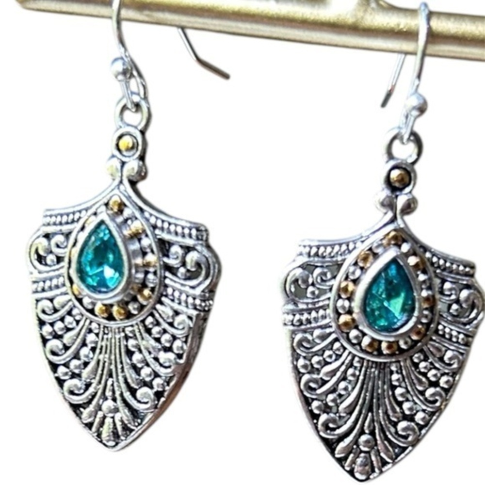 New Silver Dangle Earrings with Teal Stone
